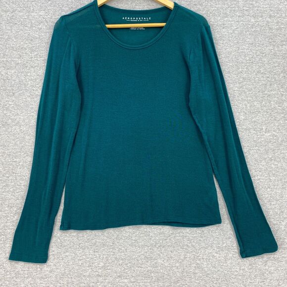 Aeropostale Blouse Womens Large Green Soft Knit Long Sleeves Stretch Casual Top - Picture 1 of 9